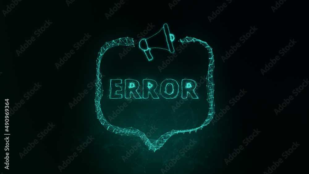 Poster Megaphone banner with speech bubble and text error. Plexus style of green glowing dots and lines. Abstract illustration