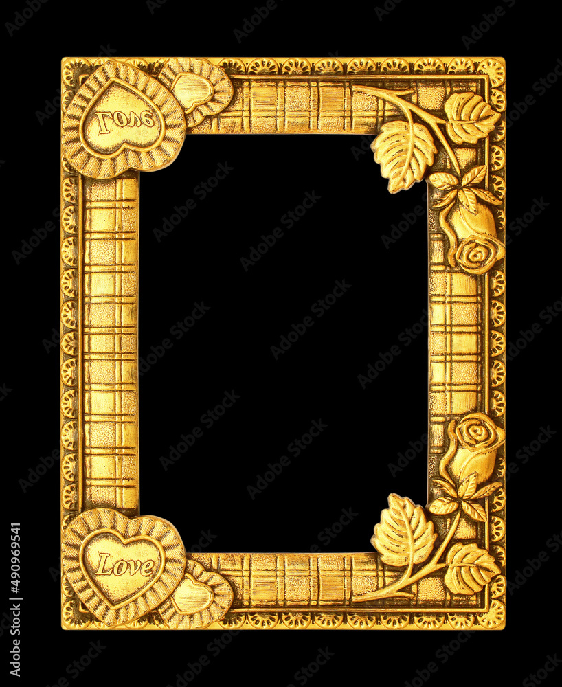 Wall mural The antique gold frame isolate on black background