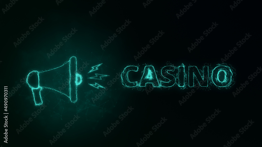 Aufkleber Megaphone banner with text casino. Plexus style of green glowing dots and lines. Abstract illustration