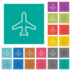 Airplane top view outline square flat multi colored icons