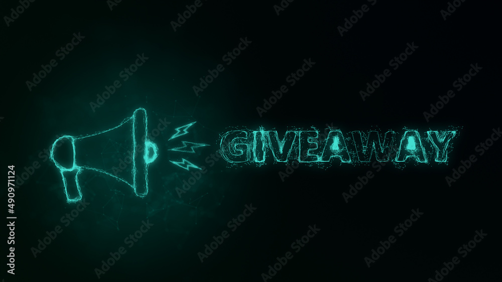 Leinwandbilder megaphone banner with text giveaway. plexus style of green glowing dots and lines. abstract illustra