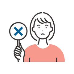 回答札を持つ若い女性（ばつ札）