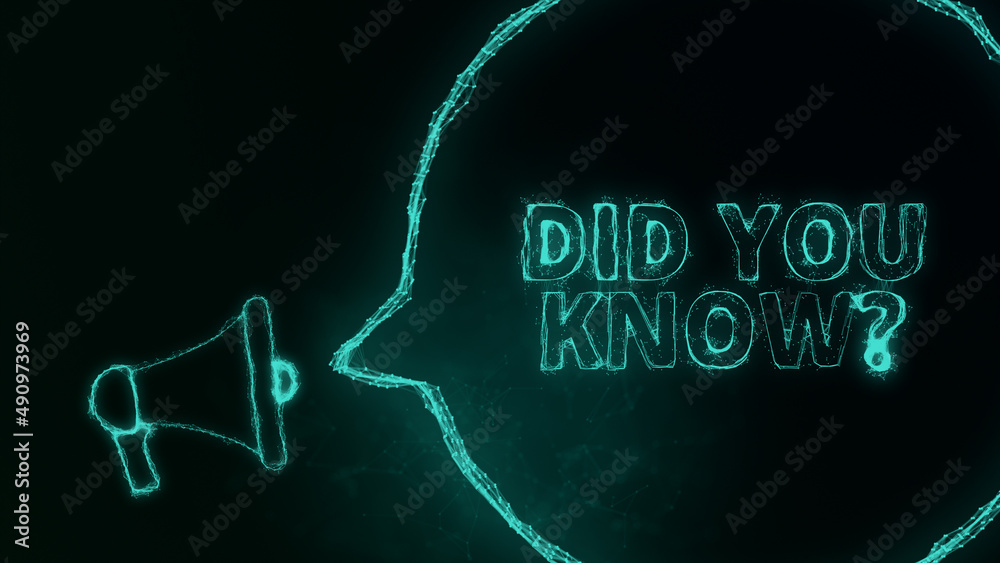 Poster Megaphone banner with speech bubble and text did you know. Plexus style of green glowing dots and lines. Abstract illustration