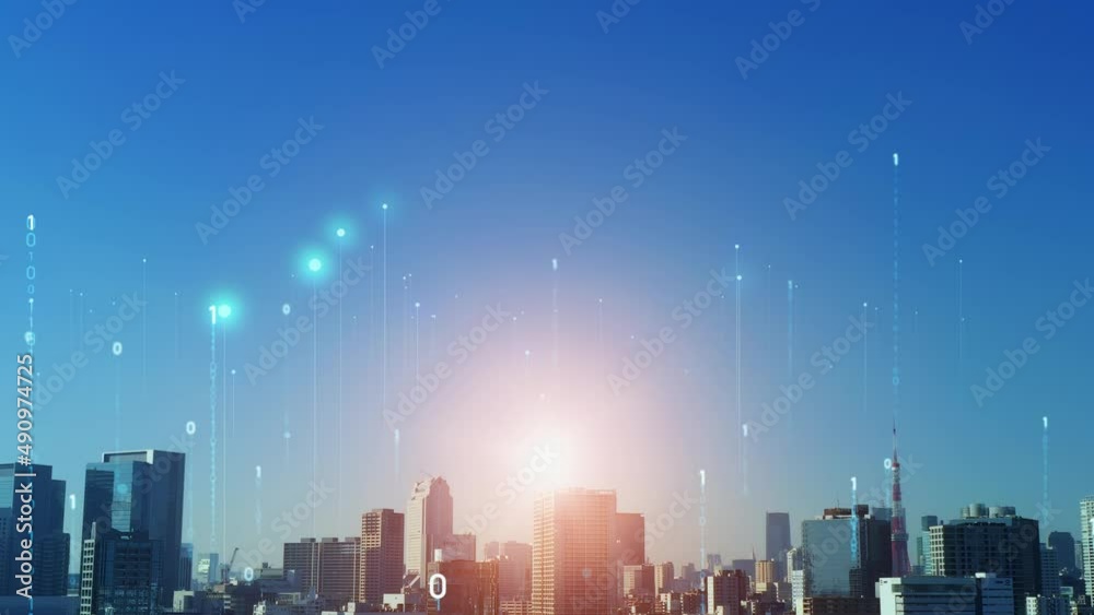 Poster smart city and communication network concept. digital transformation.