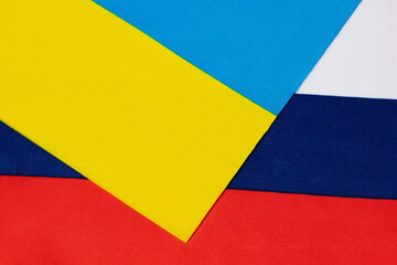 Ukraine and Russia flags. Russian invasion, war and peace agreement treaty concept.