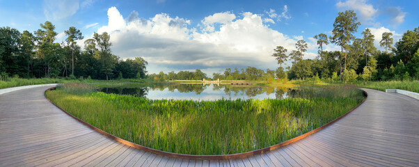 standing on the boardwalk overlooking the lake