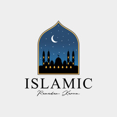 ramadan kareem or mosque badge logo vector illustration design