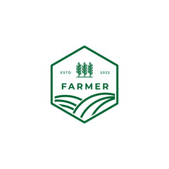 Green farmer logo vector, farm badge logo template. Vector art illustration