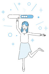 線画人物アイコン　女性　妊娠判定に大喜び