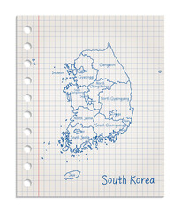 South Korea map on a realistic squared sheet of paper torn from a block vector