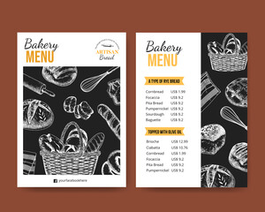 Menu template with sourdough concept,sketch drawing style