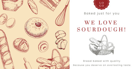 Billboard template with sourdough concept,sketch drawing style