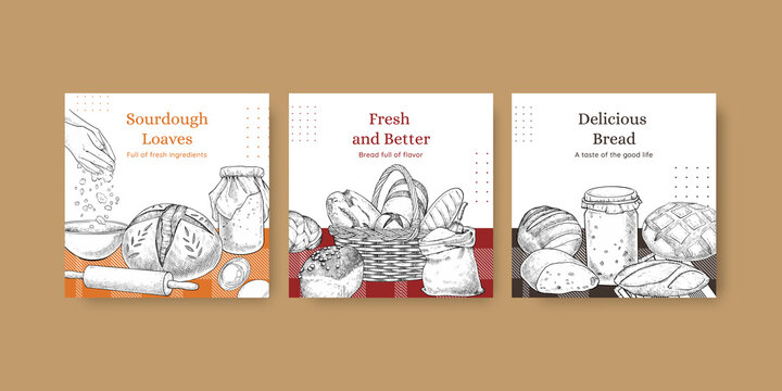 Banner template with sourdough concept,sketch drawing style
