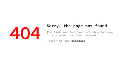 404 error page not found vector design isolated in white background with detailed text. Simple template for website and apps.