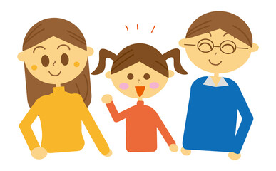 一人っ子の娘の話を夫婦二人で聞いているイラスト・三人家族・ファミリー・マイホーム