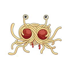 Flying spaghetti monster, Vector clip art illustration, isolated on white background, for t-shirt template or print. © Arif_Vector