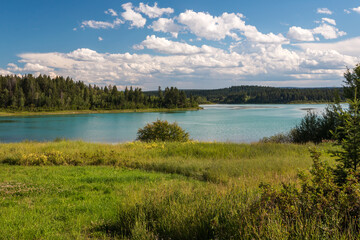 Fototapeta na wymiar Williams Lake in sunny summer day. British Columbia, Canada