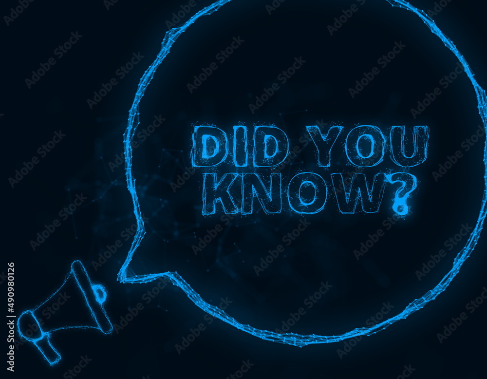 Aufkleber Megaphone banner with speech bubble and text did you know. Plexus style of blue glowing dots and lines. Abstract illustration