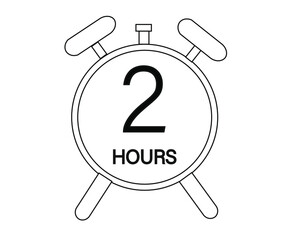 2 hours stopwatch or countdown icon. Time measurement. Isolated illustration in black color