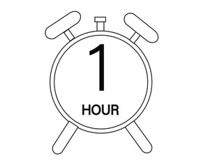 1 hour stopwatch or countdown icon. Time measurement. Isolated illustration in black color