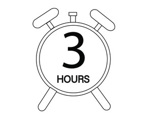 3 hours stopwatch or countdown icon. Time measurement. Isolated illustration in black color