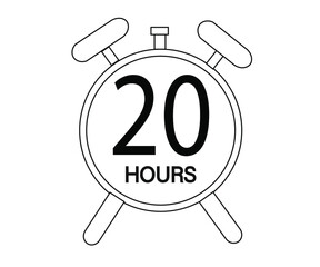 20 hours stopwatch or countdown icon. Time measurement. Isolated illustration in black color