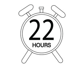 22 hours stopwatch or countdown icon. Time measurement. Isolated illustration in black color