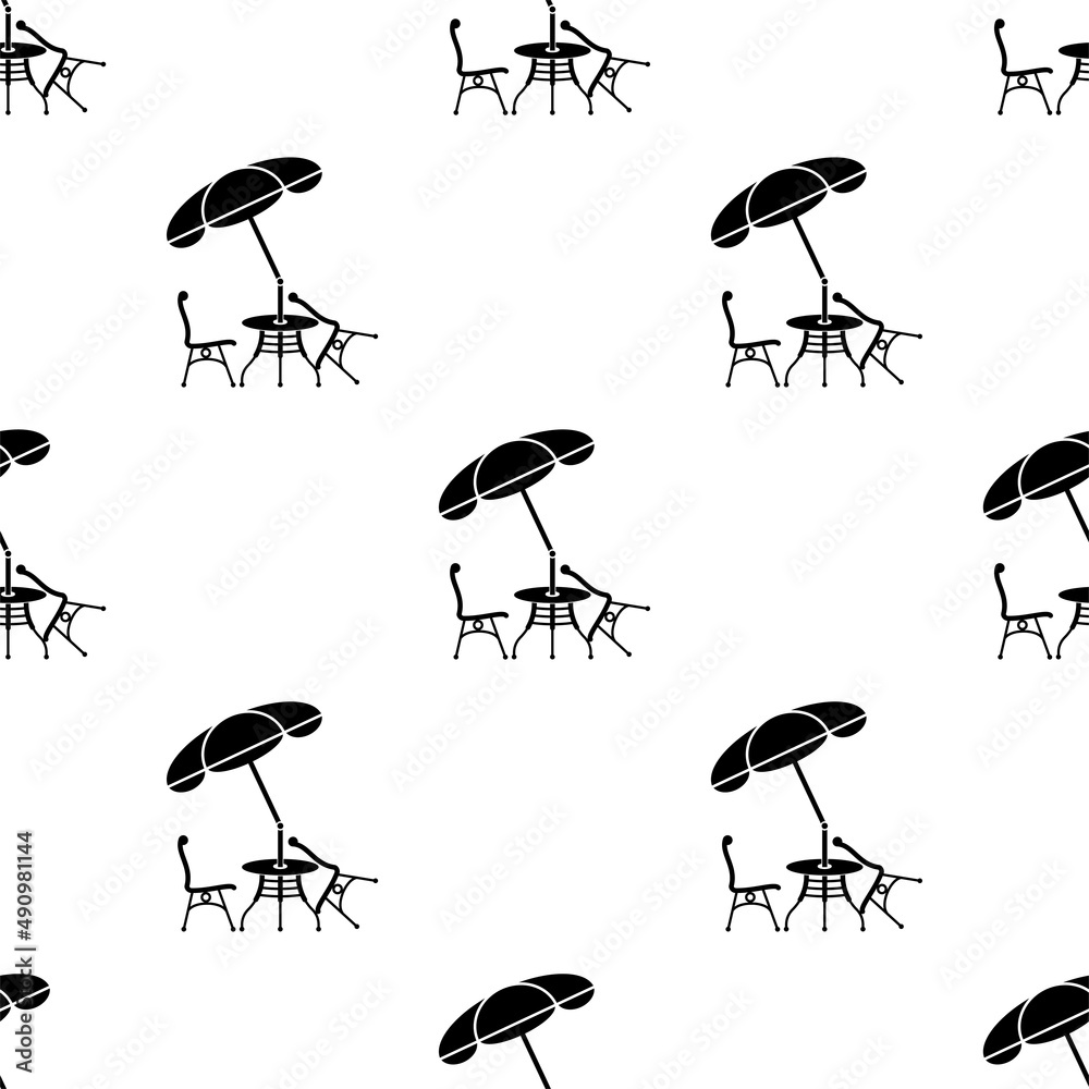 Wall mural table chair sun umbrella icon seamless pattern