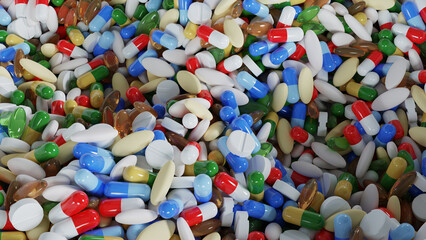 3D Rendering lots of Pills Medicine 3D Illustration Background