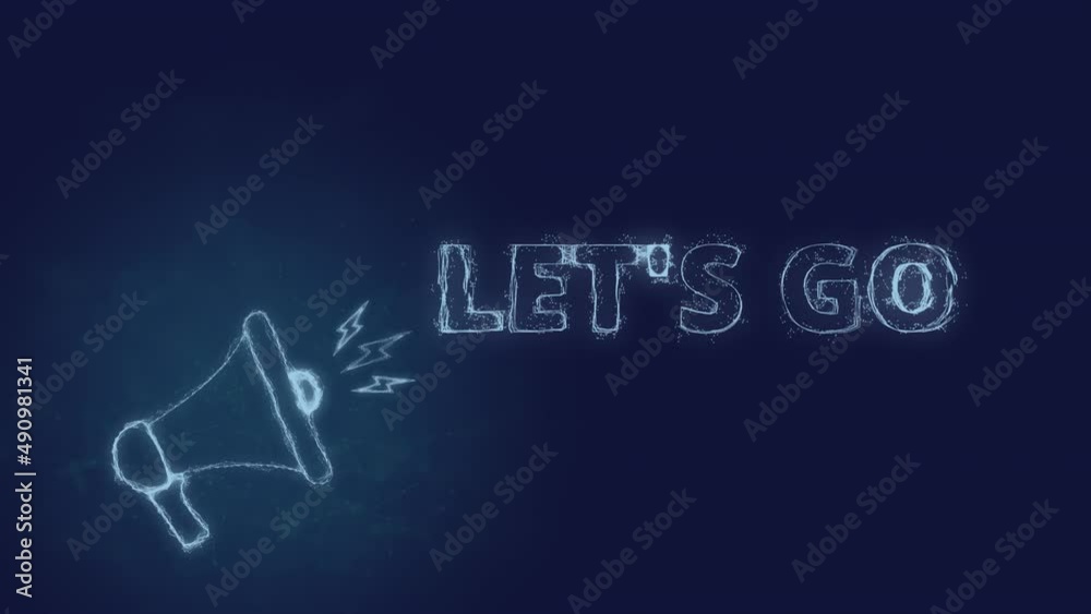 Poster Megaphone banner with text let's go. Plexus style of blue glowing dots and lines