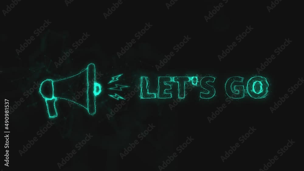 Poster Megaphone banner with text let's go. Plexus style of blue glowing dots and lines