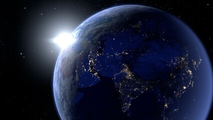  宇宙から見た地球の夜景の3Dレンダリング
