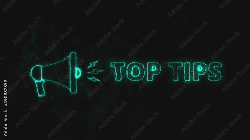 Poster Megaphone banner with text top tips. Plexus style of blue glowing dots and lines