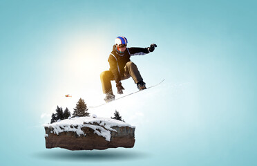 Snowboarder and Alps landscape