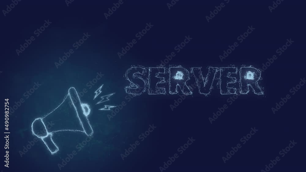 Poster Megaphone banner with text server. Plexus style of blue glowing dots and lines