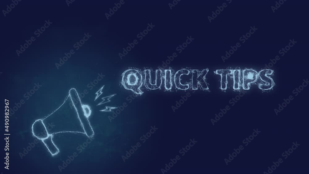 Poster Megaphone banner with text quick tips. Plexus style of blue glowing dots and lines