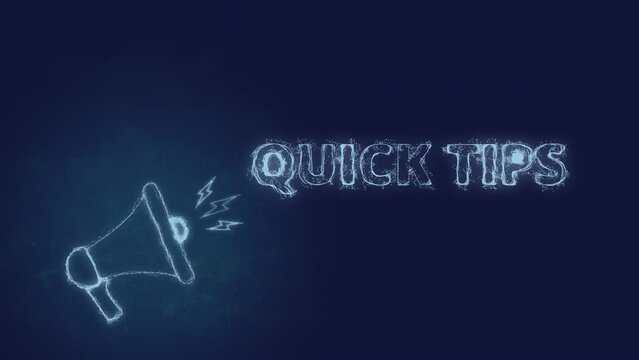 Megaphone banner with text quick tips. Plexus style of blue glowing dots and lines