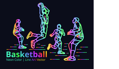 Line art color of men's basketball. Vector Eps10