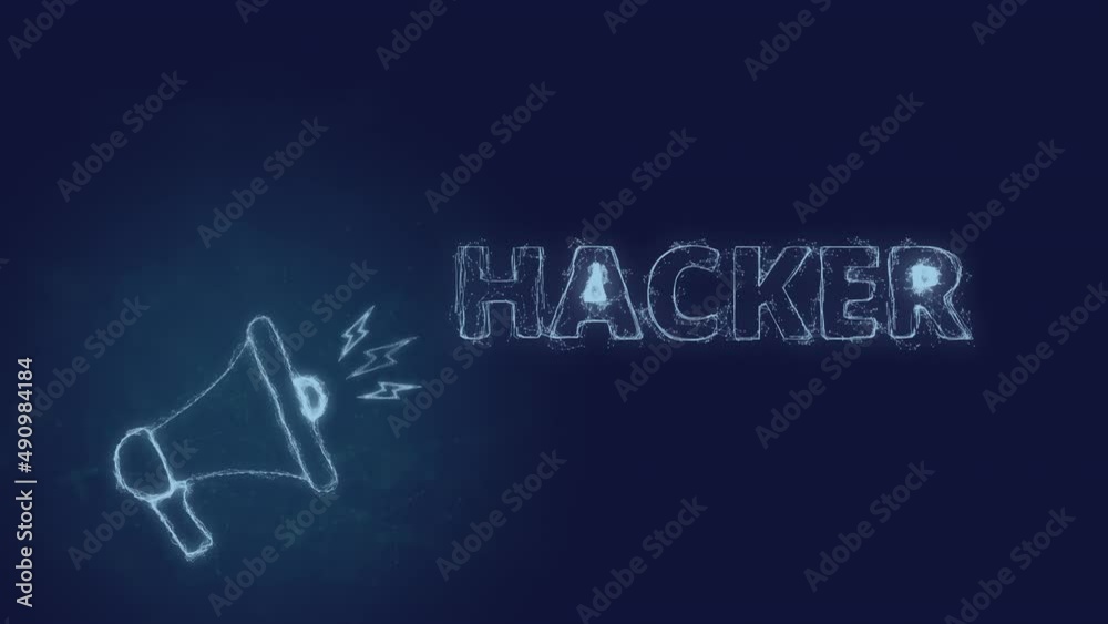 Aufkleber Megaphone banner with text hacker. Plexus style of blue glowing dots and lines