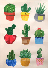 Assorted Floral Vector Outline illustration in a vase and jars, Potted Flower and Plants on Flat Style Set Pack