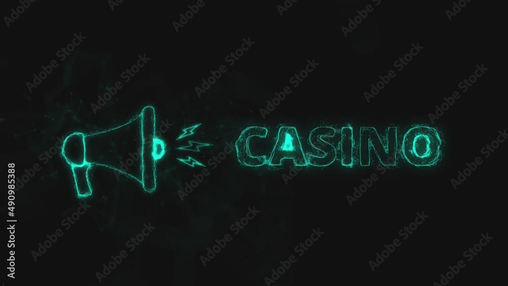 Aufkleber megaphone banner with text casino. plexus style of blue glowing dots and lines