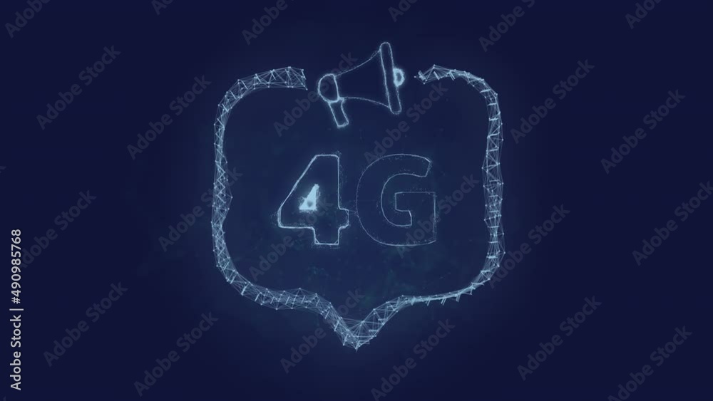 Poster Megaphone banner with speech bubble and text 4G. Plexus style of green glowing dots and lines