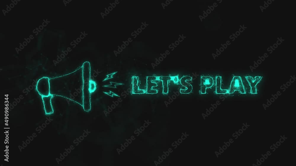 Poster Megaphone banner with text let's play. Plexus style of blue glowing dots and lines