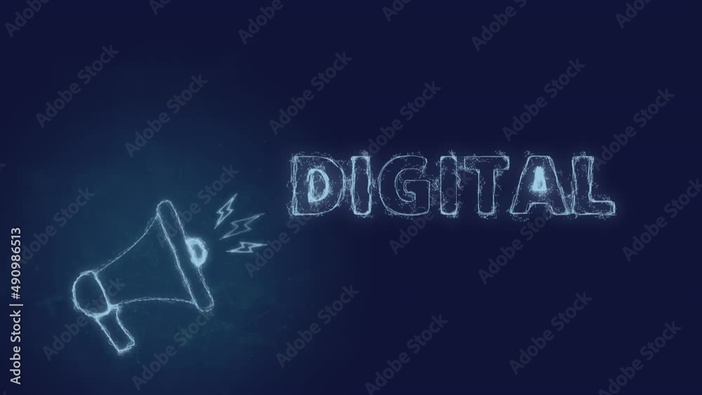 Leinwandbilder Megaphone banner with text digital. Plexus style of blue glowing dots and lines