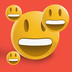 High quality emoticon 3d  on isolated background. Emoji blushing with closed eyes. Yellow face blushing and smiling emoji.Popular chat elements. Trending emoticon.