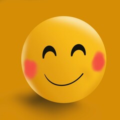 High quality emoticon 3d  on isolated background. Emoji blushing with closed eyes. Yellow face blushing and smiling emoji.Popular chat elements. Trending emoticon.