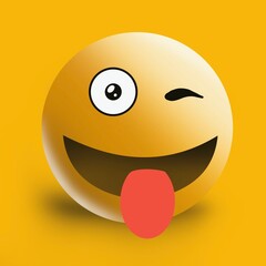 High quality emoticon 3d  on isolated background. Emoji blushing with closed eyes. Yellow face blushing and smiling emoji.Popular chat elements. Trending emoticon.