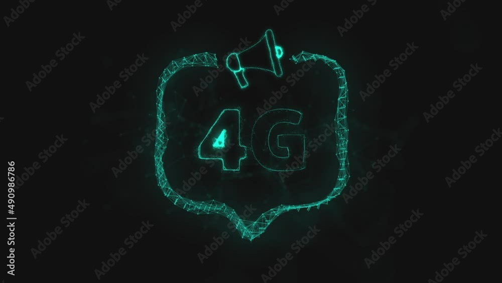 Poster Megaphone banner with speech bubble and text 4G. Plexus style of green glowing dots and lines