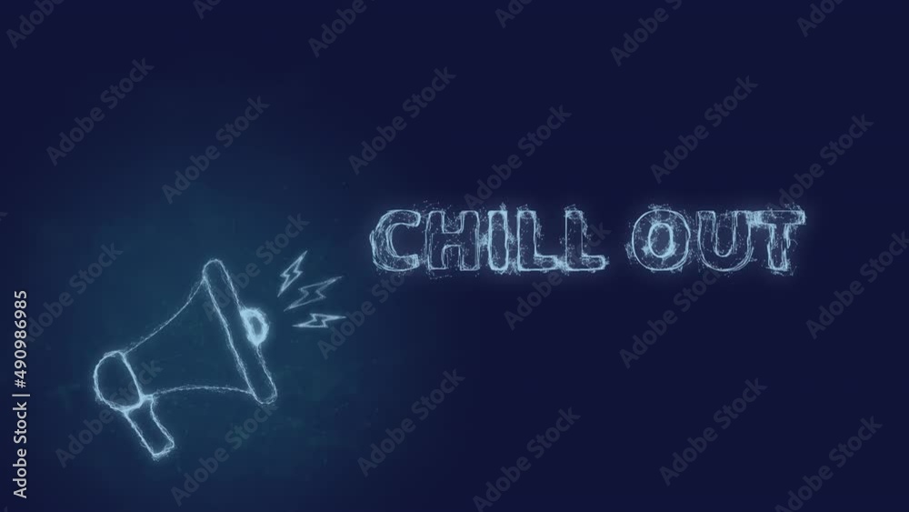 Poster Megaphone banner with text chill out. Plexus style of blue glowing dots and lines