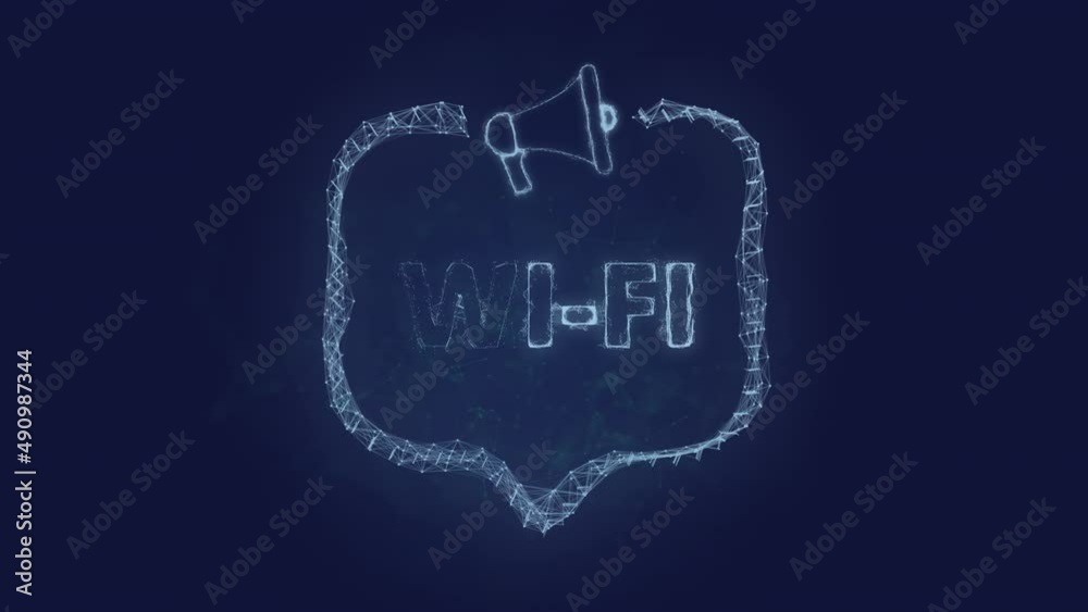 Poster Megaphone banner with speech bubble and text wi-fi. Plexus style of green glowing dots and lines